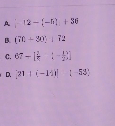 which expression would be easier to simplify if we use the associative property to-example-1