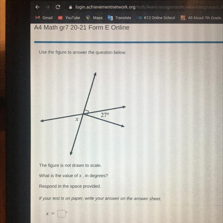 The figure is not drawn to scale.What is the value of x, in degrees?Respond in the-example-1