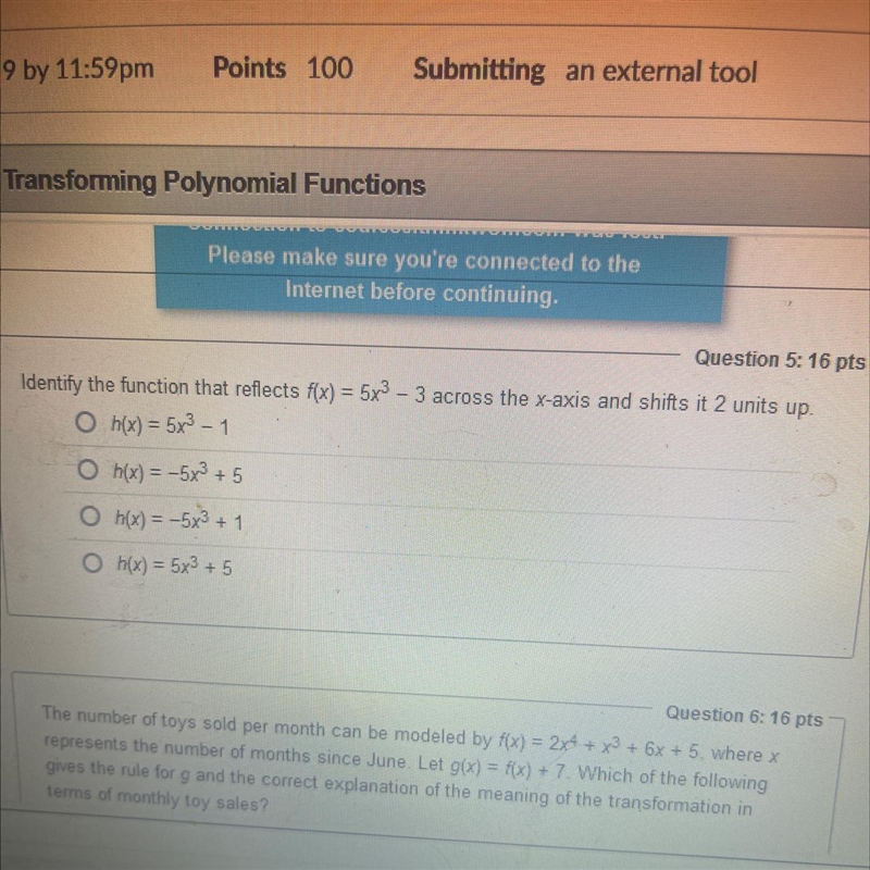 Identify the function that relects f(x)=5x^3-3 across the x-axis and shifts it 2 units-example-1