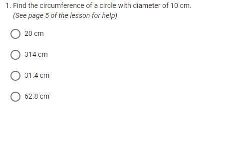 Find the circumference of a circle with diameter of 10 cm.-example-1