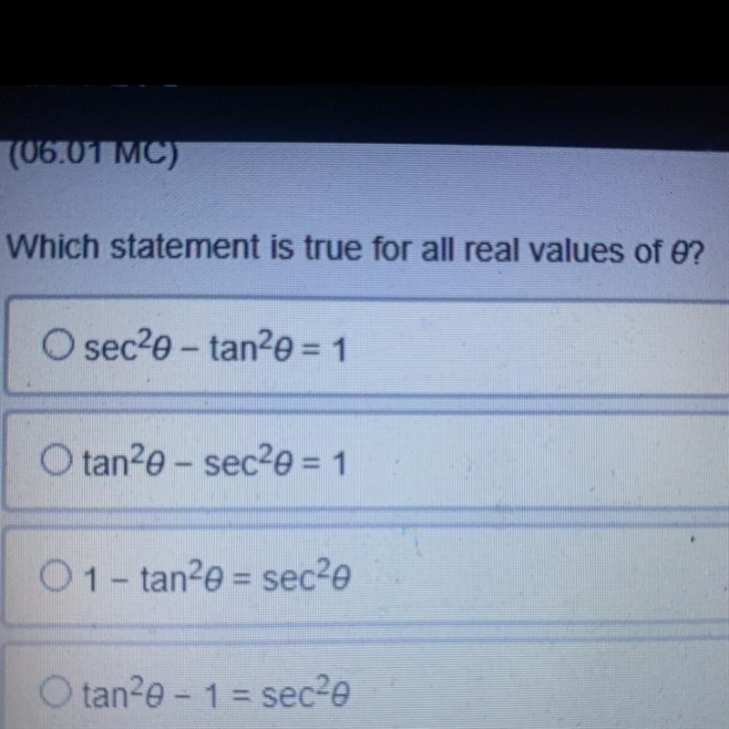 Which statement is true for all real values of theta?-example-1