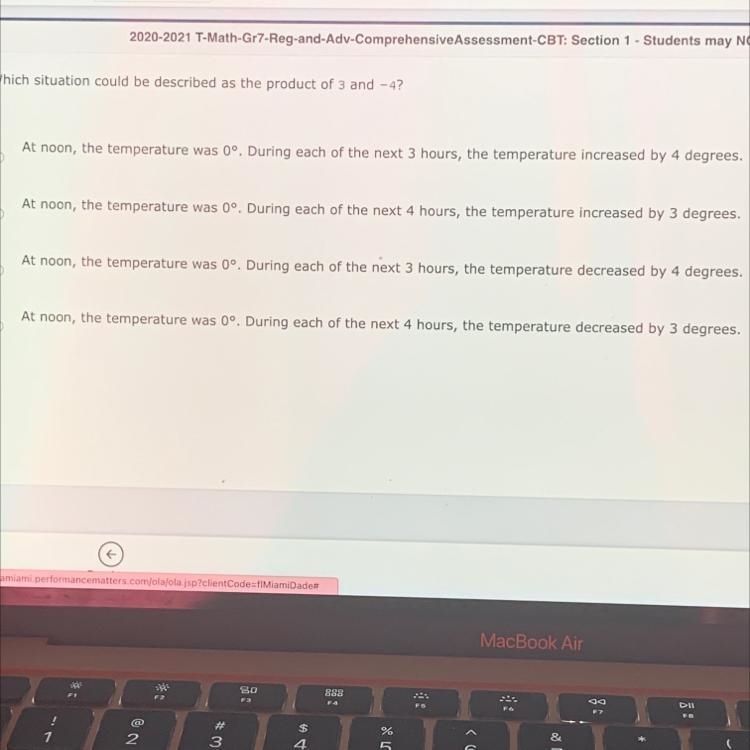 Which situation could be described as the product of 3 and -4-example-1