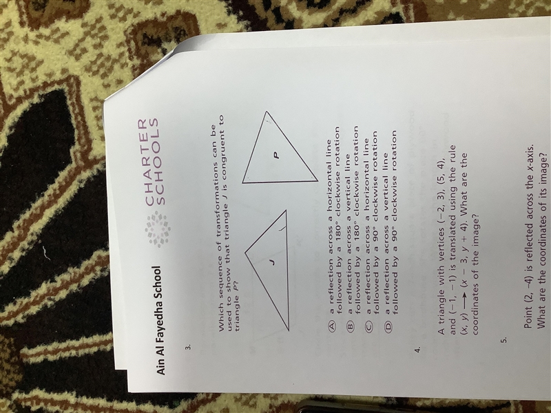 Which sequence of transformations can be used to show that triangle J is congruent-example-1