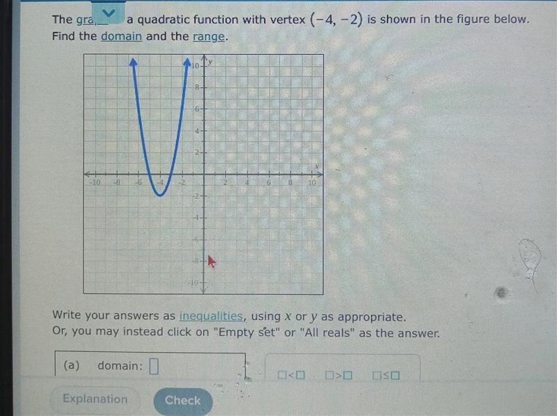 The gra. a quadratic function with vertex (- 4, - 2) is shown in the figure below-example-1