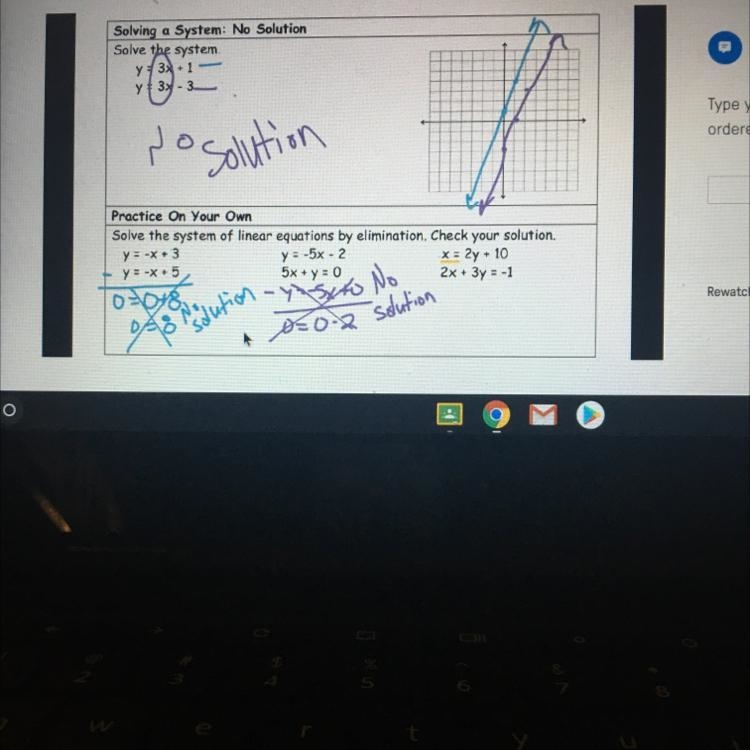 Type your solution out or write it as an ordered pairx=2y+102x+3y=-1-example-1