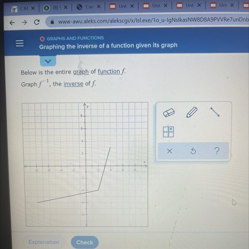 Below is the entire graph of function f. Graph f ^ - 1 the inverse of .-example-1