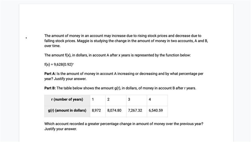 The amount of money in an account may increase due to rising stock prices and decrease-example-1