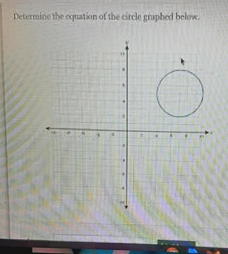 This is the clearest photo i can getDetermine the equation of the circle graphed below-example-1