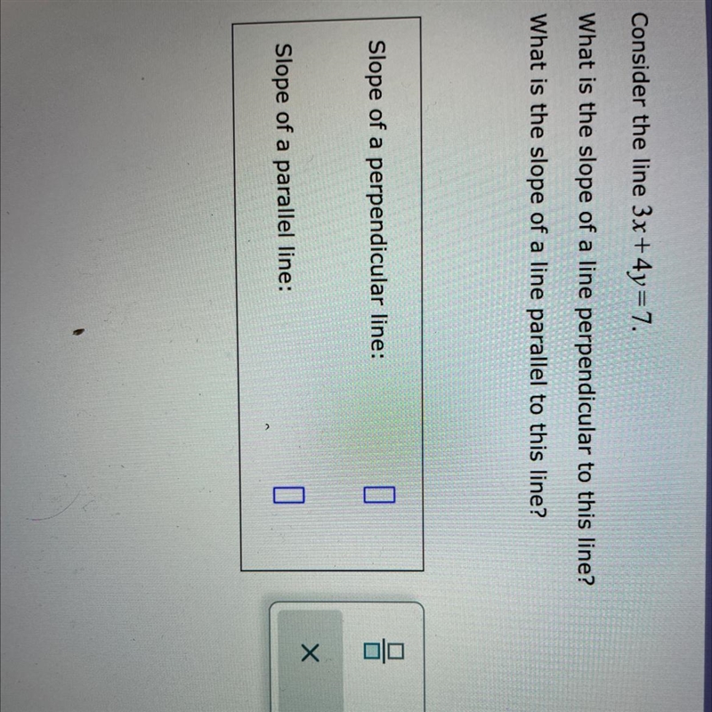 Consider the line 3x + 4y = 71. what is the slope of a line perpendicular to this-example-1