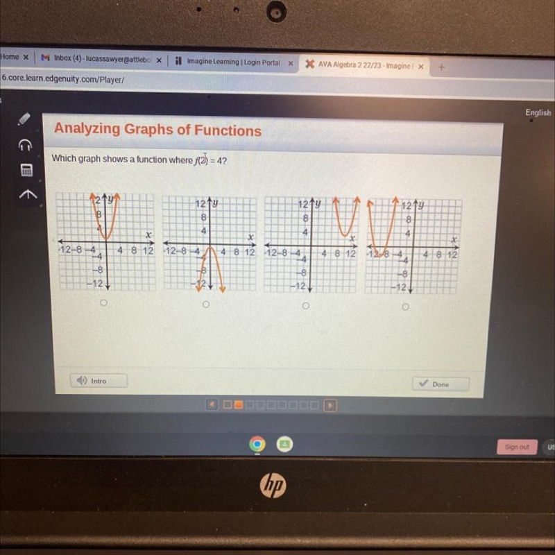 Which graph shows a function where f(2)=4?-example-1