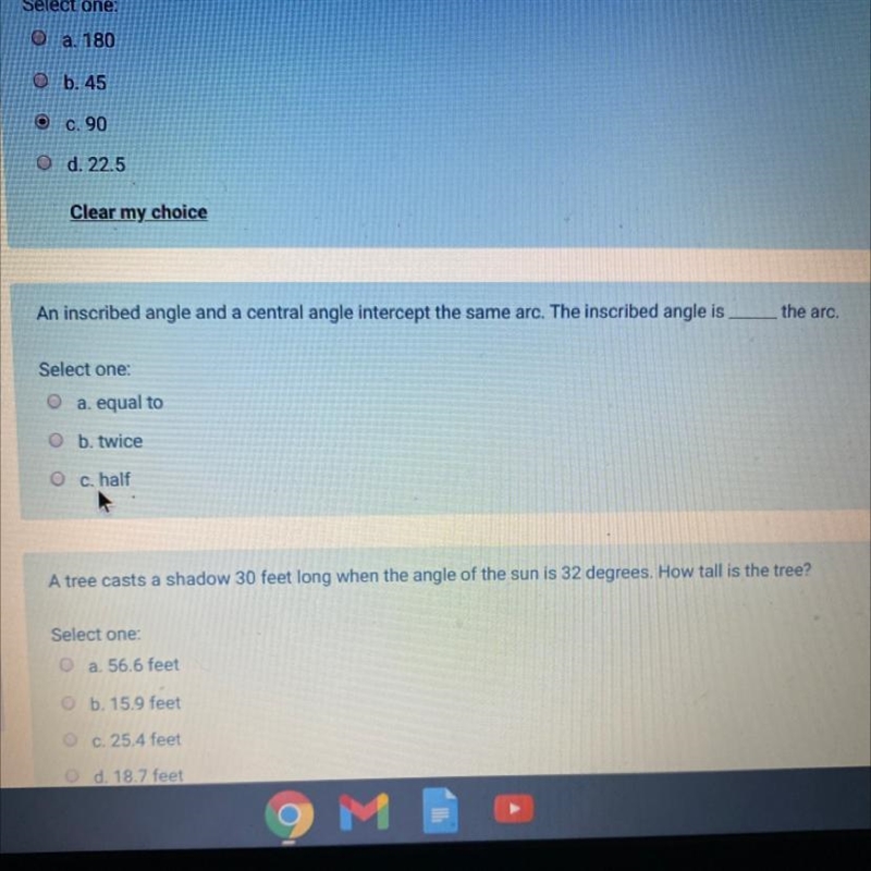 An inscribed angle and a central angle intercept the same arc. The inscribed angle-example-1