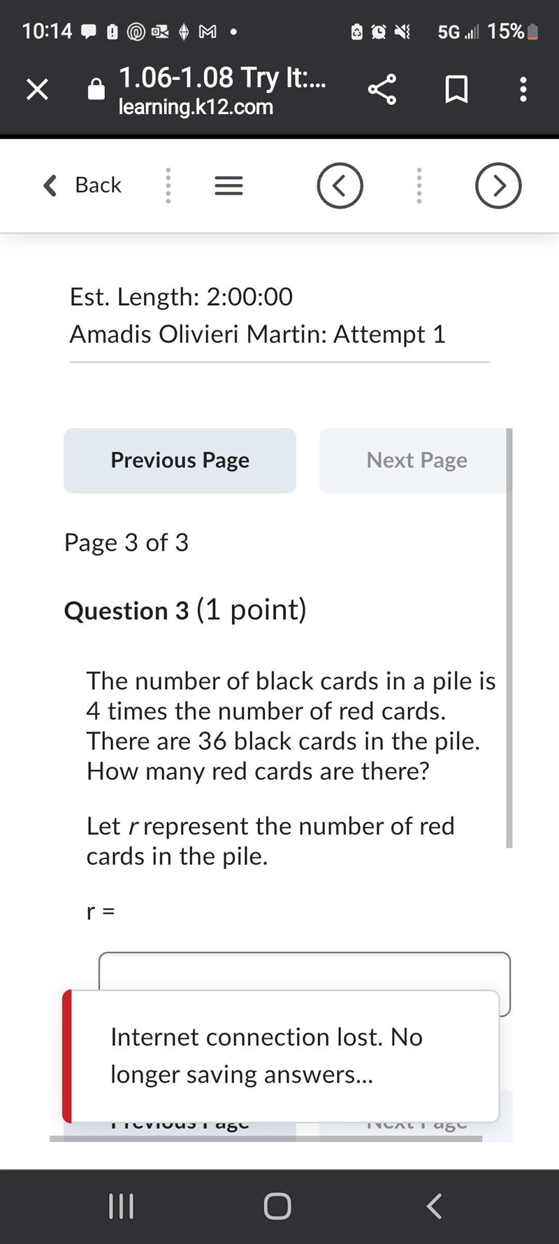 Question 3 options: The number of black cards in a pile is 4 times the number of red-example-1