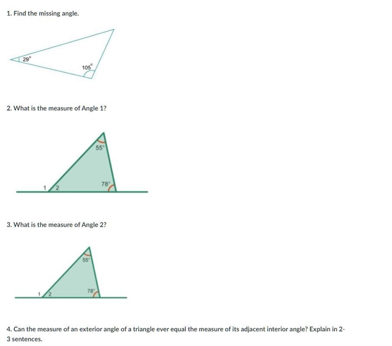 40 POINTS! 1. Find the missing angle. 2. What is the measure of Angle 1? 3. What is-example-1