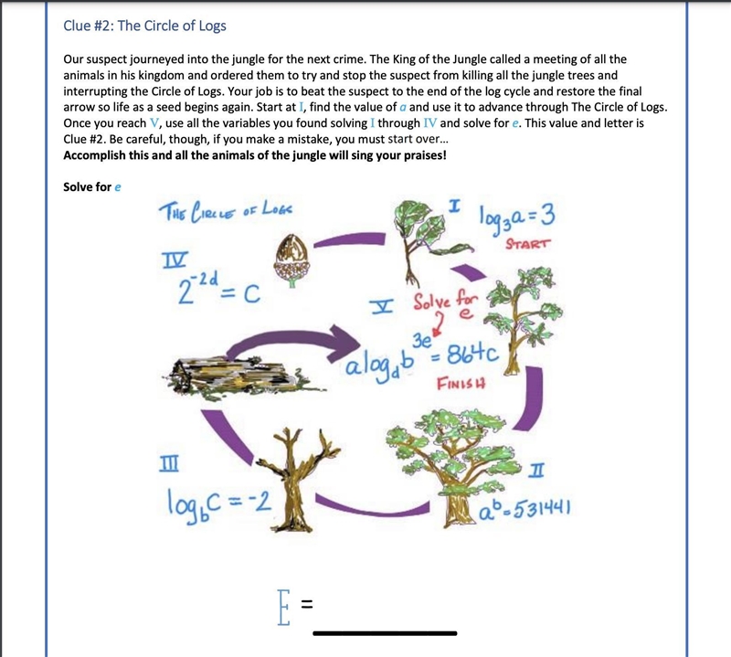 Clue #2: The Circle of LogsOur suspect journeyed into the jungle for the next crime-example-1