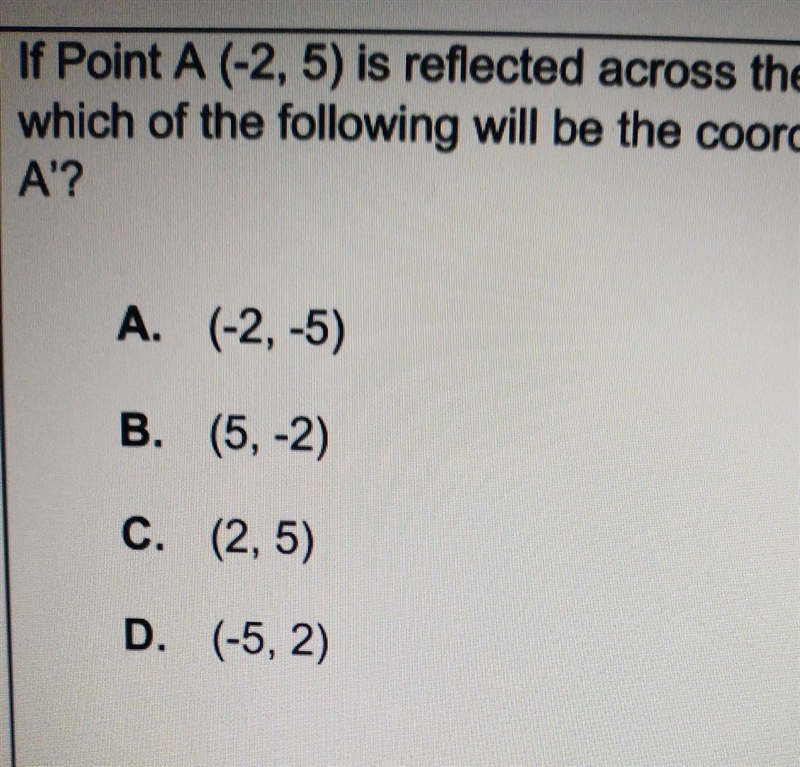 If point A(-2,5) is reflected across the line y=-x which of the following will be-example-1