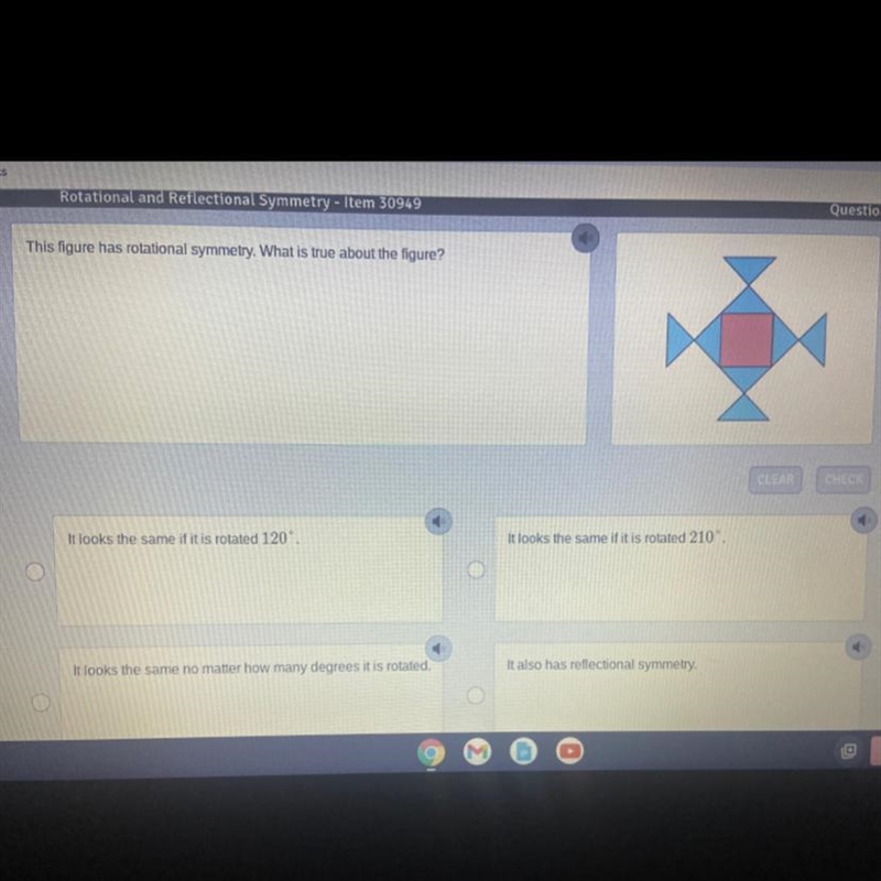 This figure has rotational symmetry. what is true about the figure?-example-1