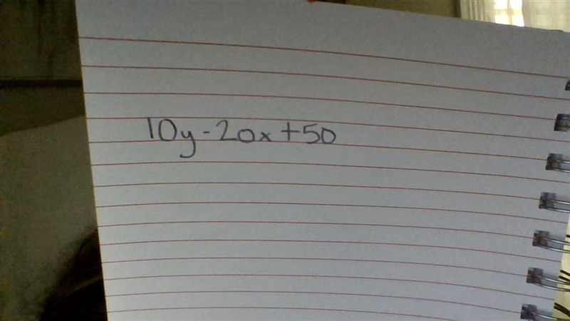 10y-20x+50=0 this is a linear equation needed to be put in slope intercept form-example-1