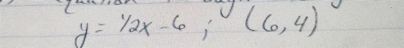 Write an equation if a line perpendicular to the given equation through the given-example-1