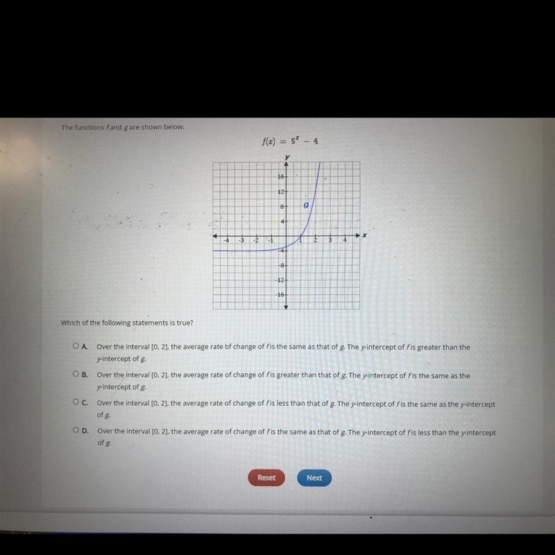 The functions fand g are shown below.f(x) = 5 - 4Which of the following statements-example-1