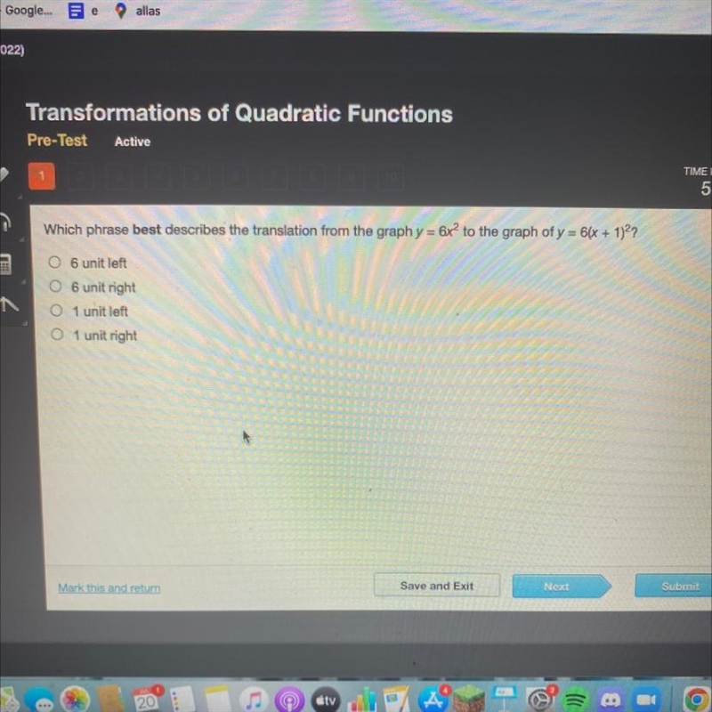 Which phrase best describes the translation from the graph y = 6x² to the graph of-example-1