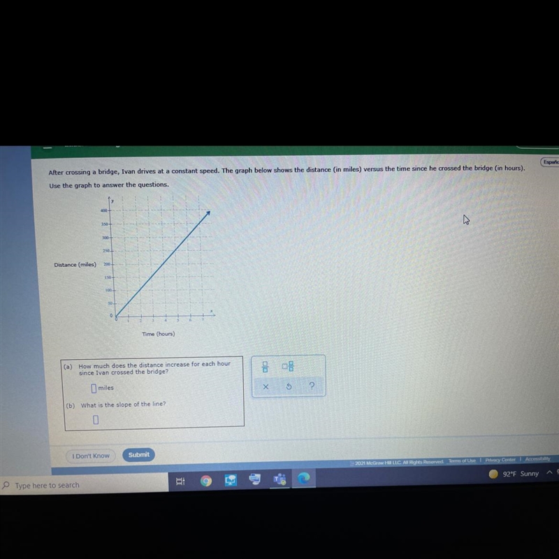 After crossing a bridge Ivan drives at a constant speed. The graph below shows the-example-1