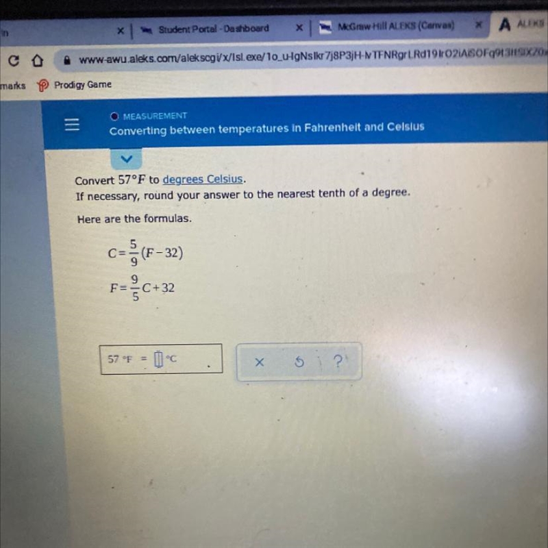 Convert 57•F to degrees Celsius. If necessary, round your answer to the nearest tenth-example-1