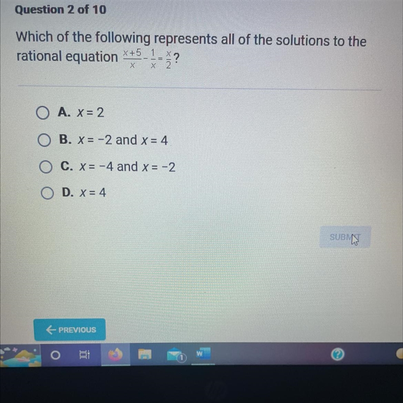 Which of the following represents all of the solutions to therational equation-example-1