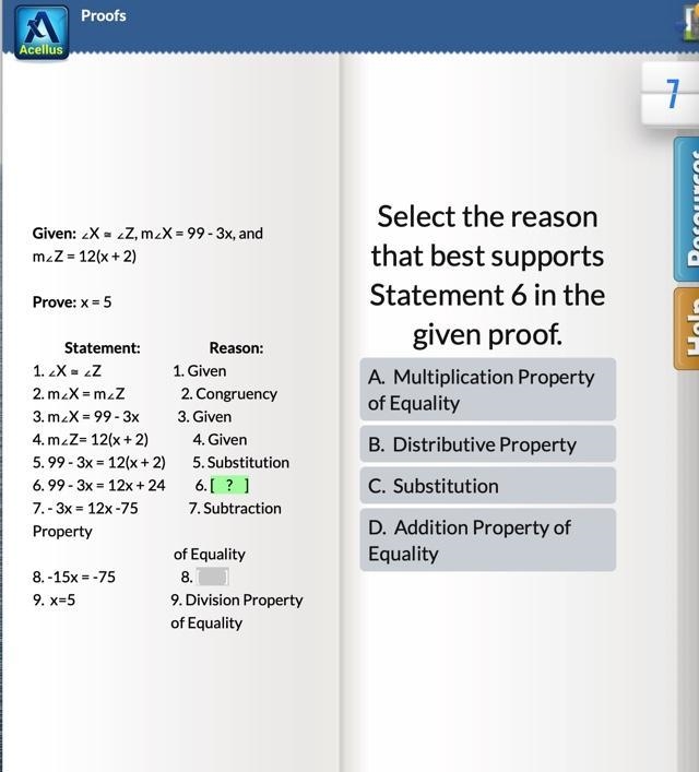 Select the reason that best supports statement 6 in the given proof please help me-example-1