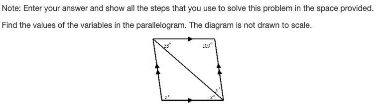 Find the values of the variables in the parallelogram. The diagram is not drawn to-example-1