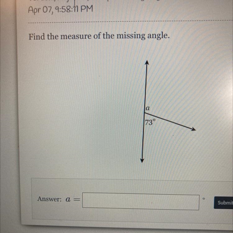 Find the measure of the missing angle.-example-1