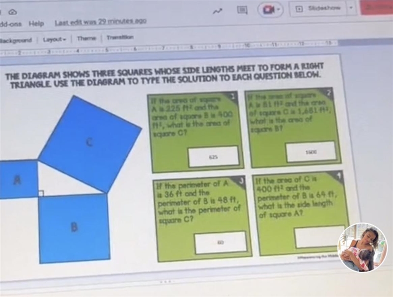 ILL GIVE BRAINELST If the area of C is 400 ft2 and the perimeter of B is 64 ft, what-example-1