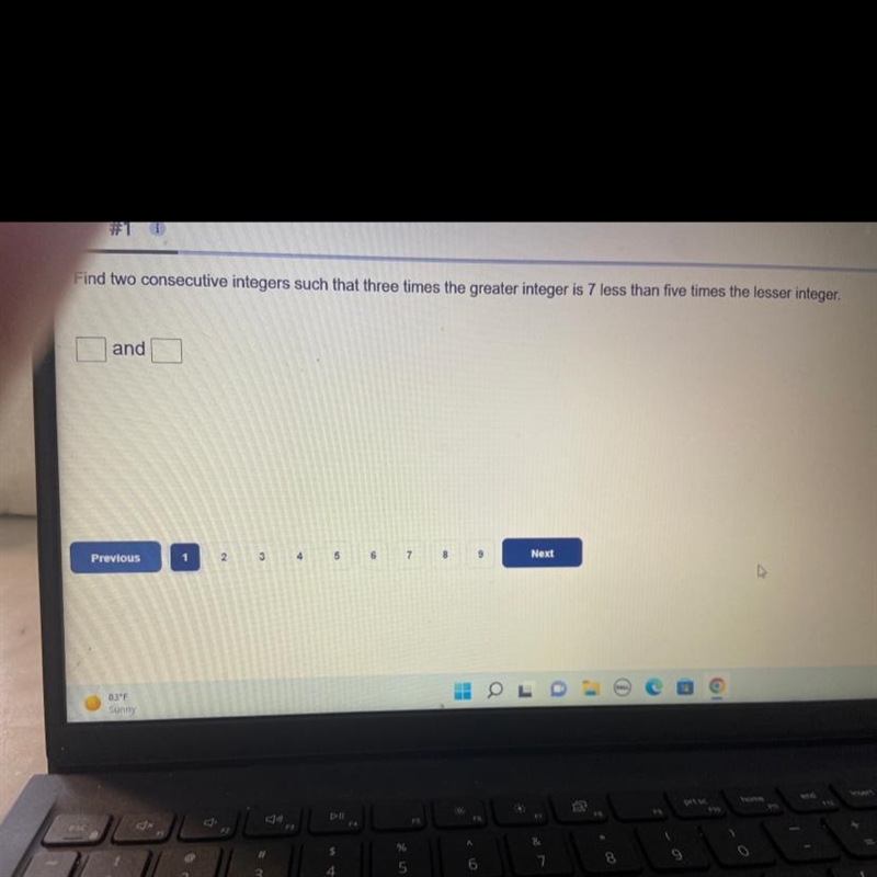 #1 i Find two consecutive integers such that three times the greater integer is 7 less-example-1