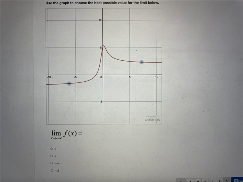 Use the graph to choose the best possible value for the limit below.-example-1