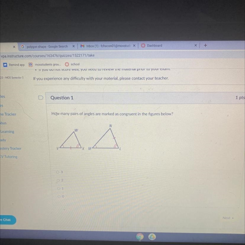 How many pairs of angles are marked as congruent in the figures below? ДД X M 0 3 00 2 01 N-example-1