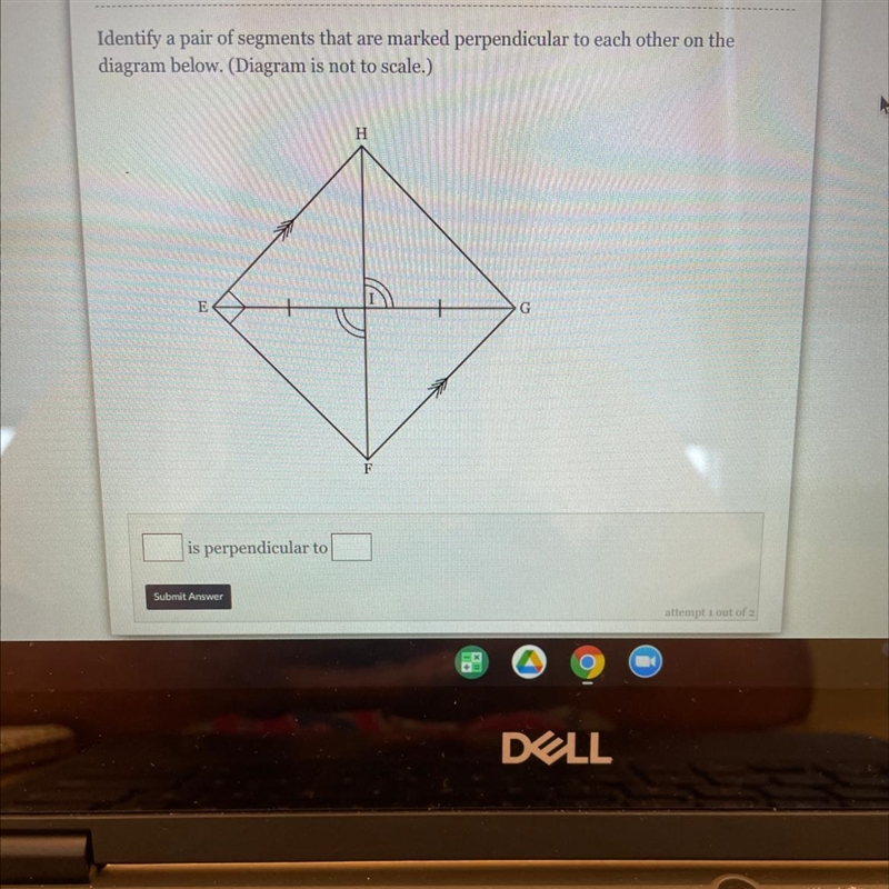 Identify a pair of segments that are marked perpendicular to each other on thediagram-example-1