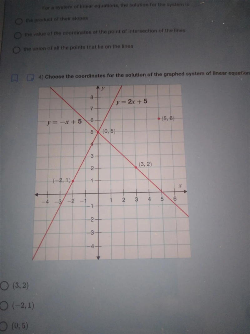 Choose the coordinates for the solution of the graphed system of linear equations-example-1