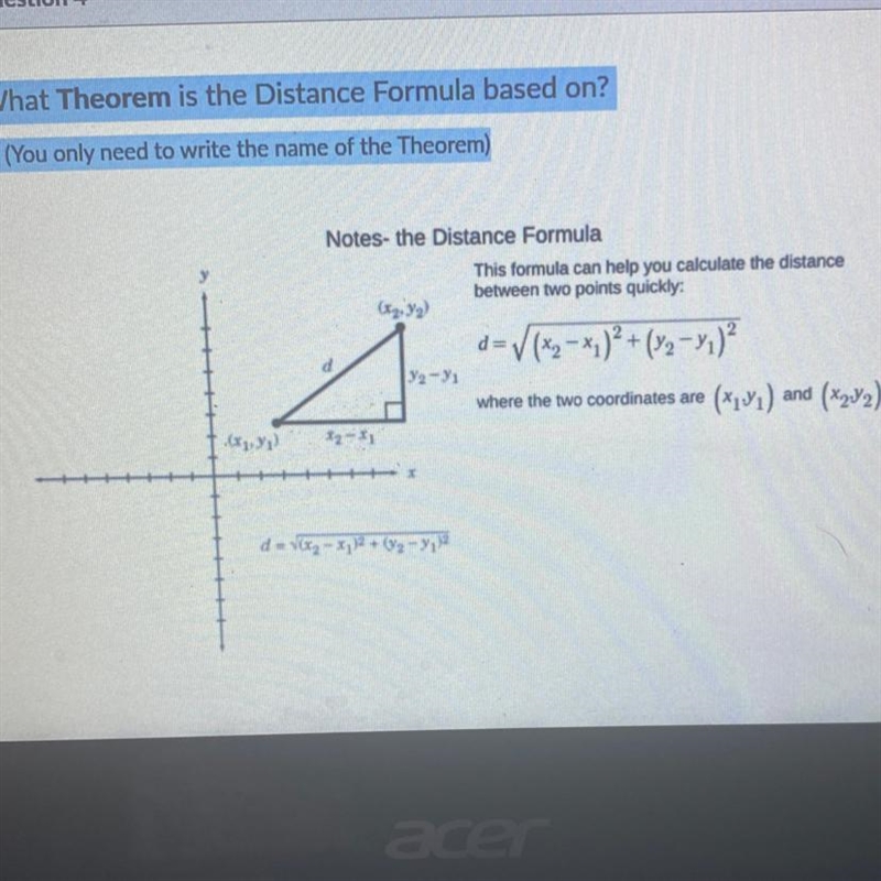 What Theorem is the Distance Formula based on? (You only need to write the name of-example-1