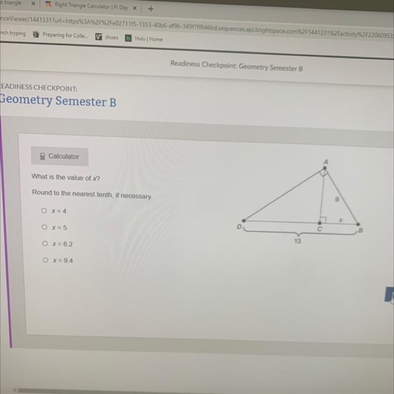 What is the value of x 2 similar right triangles-example-1