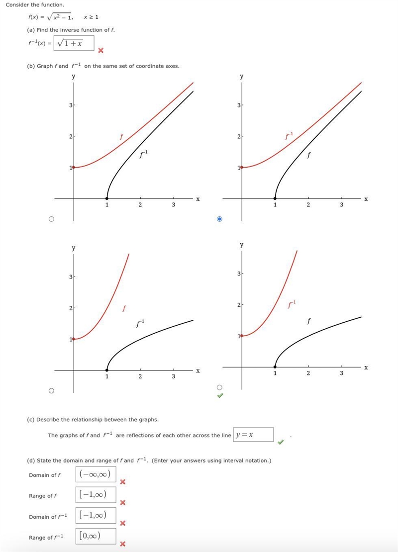 Consider the function.f(x) = x2 − 1, x ≥ 1-example-1