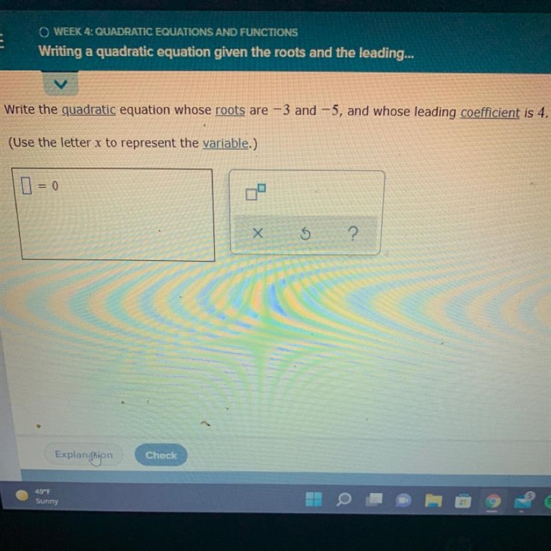 IIIO WEEK 4: QUADRATIC EQUATIONS AND FUNCTIONSWriting a quadratic equation given the-example-1