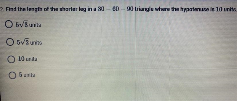 Find the length of the shorter leg in a 30 - 60 - 90 triangle where the hypotenuse-example-1