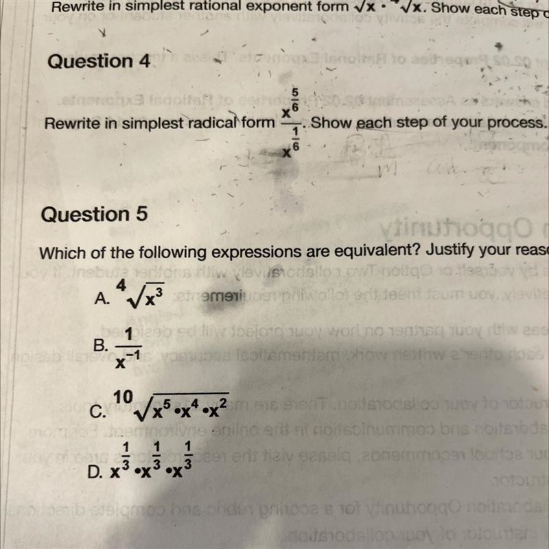 Rewrite in simplest radical formForm for question 4 Show each step of your process-example-1