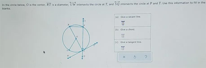 Give a secant linegive a chord give a tangent line-example-1