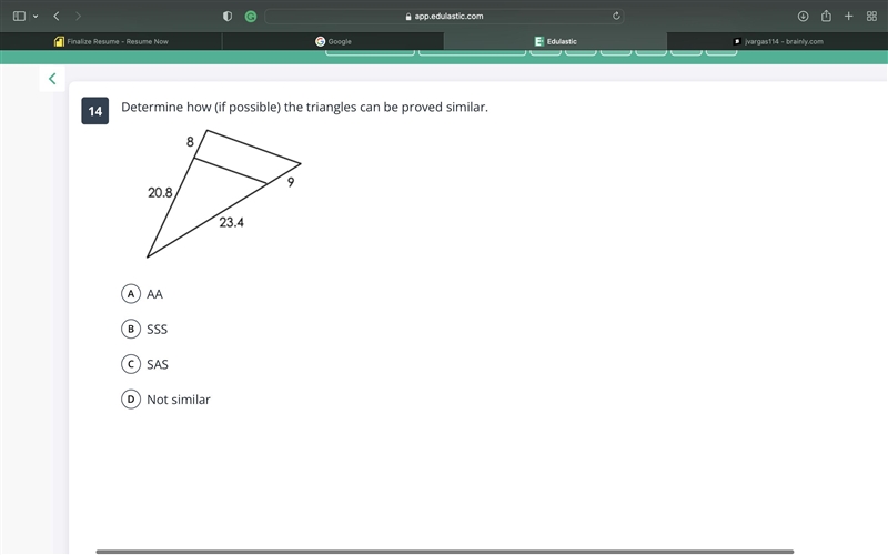 Is the triangle proved similar?-example-1