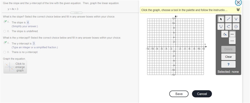 What is the y-intercept? Select the correct choice below and fill in any answer boxes-example-1