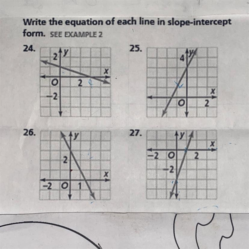 Write the equation of each line in slope-intercept form. Please help!!-example-1