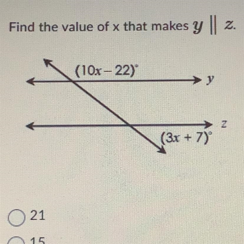 Find the value of x that makes y ll z-example-1