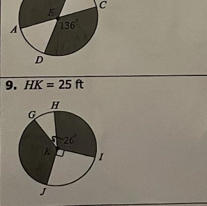 I need help with this problem it says to find the area of each shaded sector and round-example-1