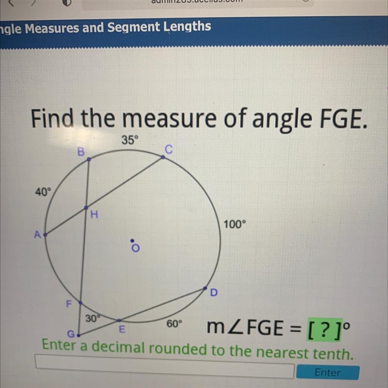 Wouldn’t the angle of fge be 1/2 the distance of the incercepted arc which would 135?-example-1