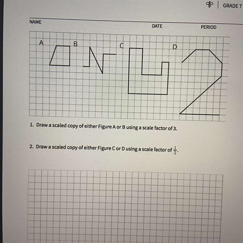 Draw a scaled copy of either Figure A or B using a scale factor of 3.-example-1